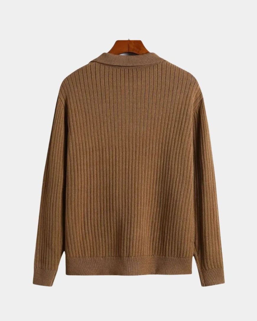 Thomas | Brown Open-Collar Knit Jumper
