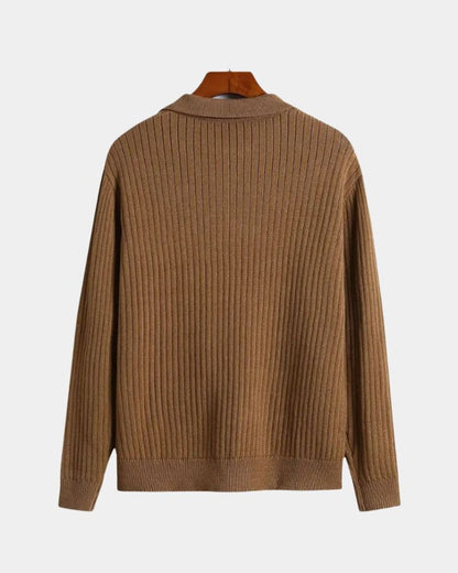 Thomas | Brown Open-Collar Knit Jumper