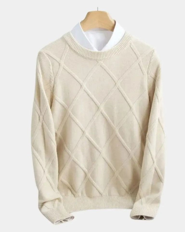 Thomas | Taupe Diamond-Knit Jumper