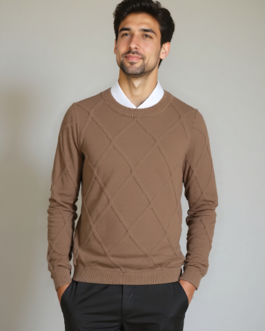 Thomas | Taupe Diamond-Knit Jumper