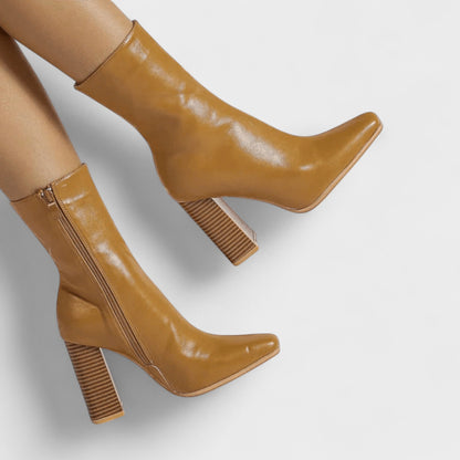 Tilly | Mustard Block-Heel Ankle Boots