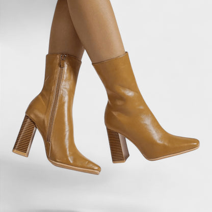 Tilly | Mustard Block-Heel Ankle Boots
