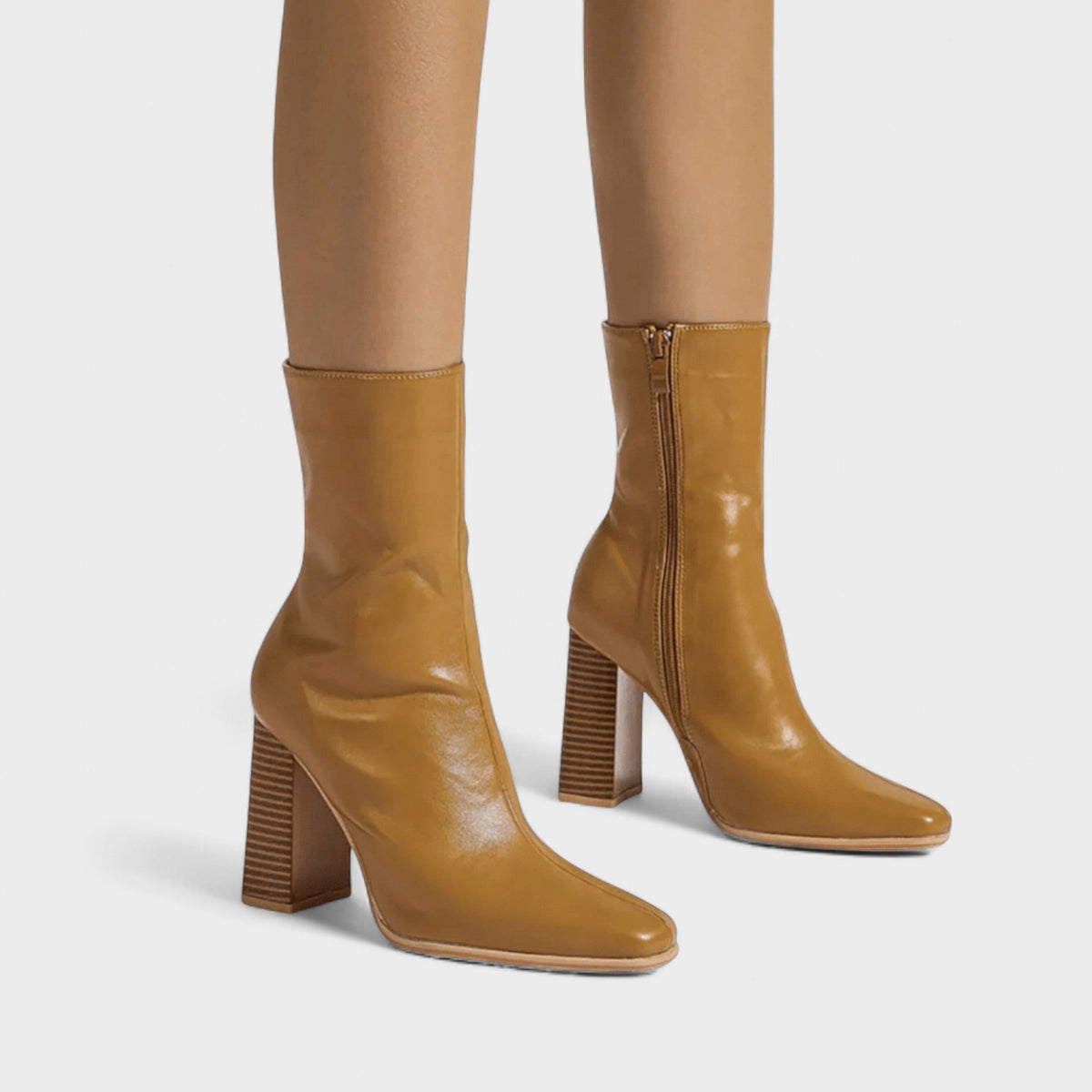 Tilly | Mustard Block-Heel Ankle Boots