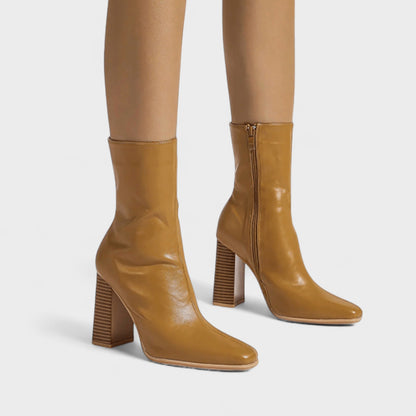 Tilly | Mustard Block-Heel Ankle Boots