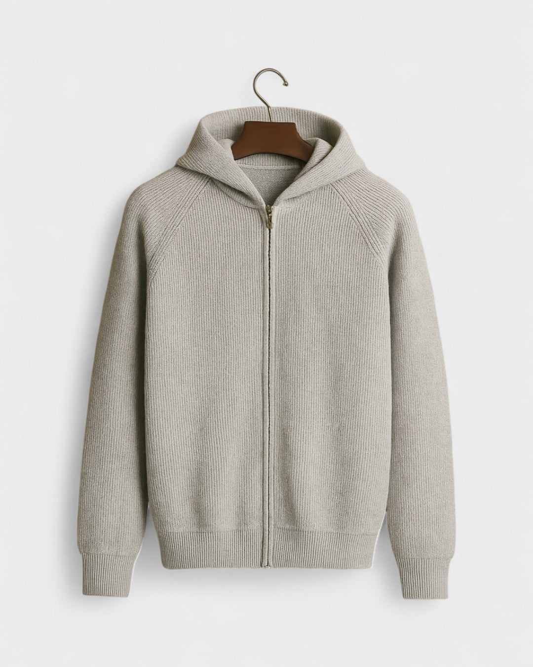 Tobias | Light Grey Zip-Up Knitted Hoodie