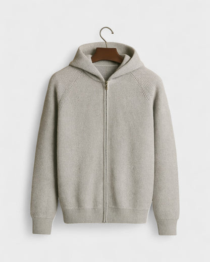 Tobias | Light Grey Zip-Up Knitted Hoodie