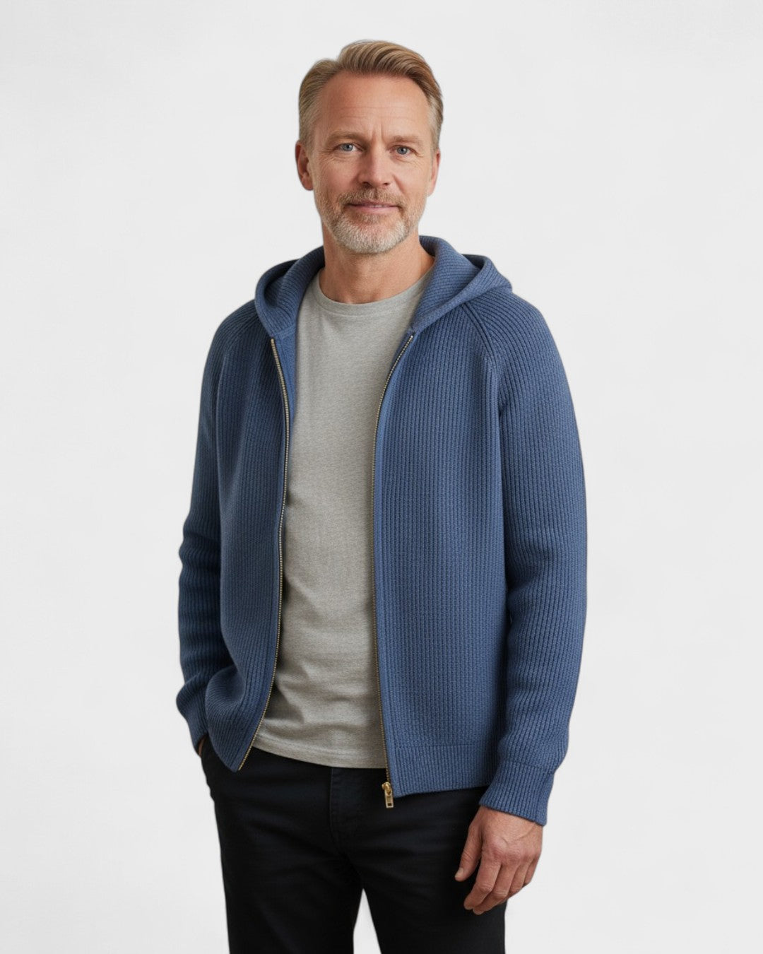 Tobias | Light Grey Zip-Up Knitted Hoodie