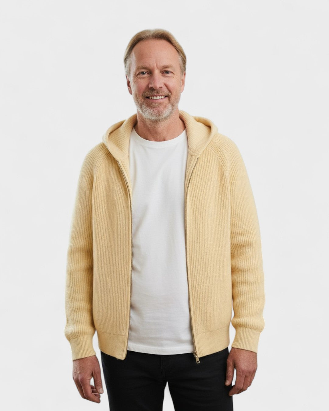 Tobias | Light Grey Zip-Up Knitted Hoodie