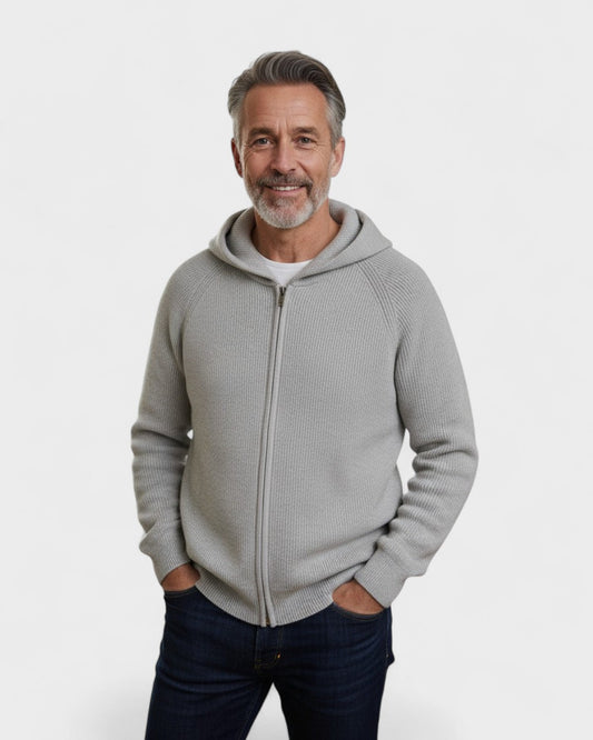 Tobias | Light Grey Zip-Up Knitted Hoodie