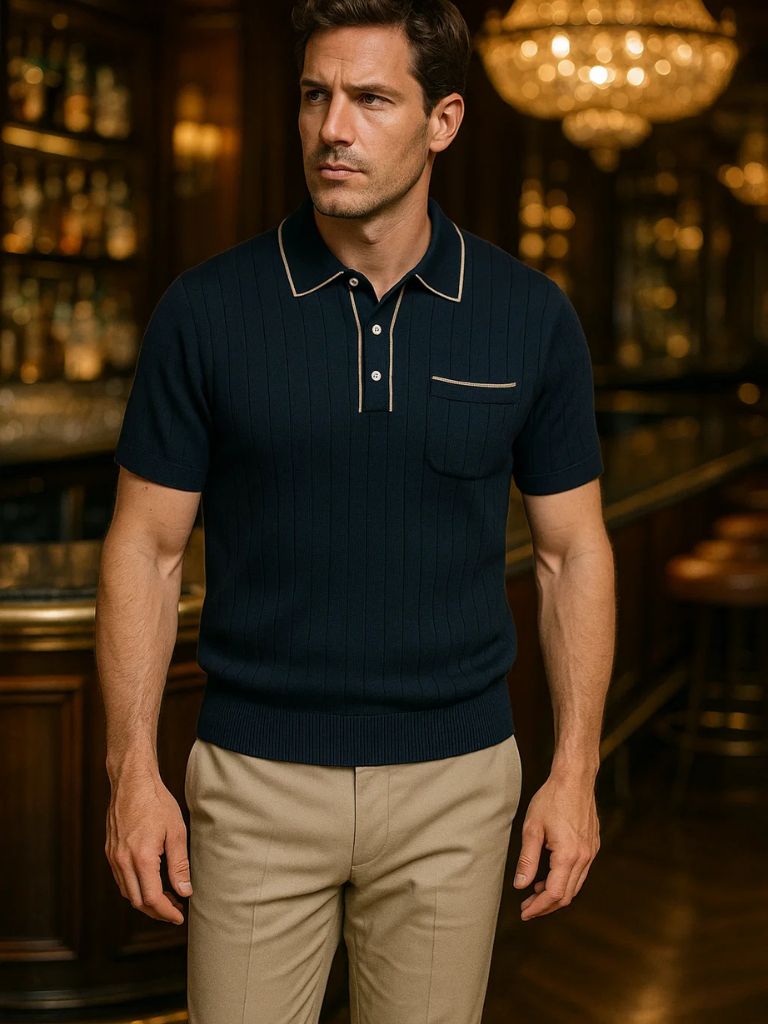 Tobias | Navy Pocket Knit Polo