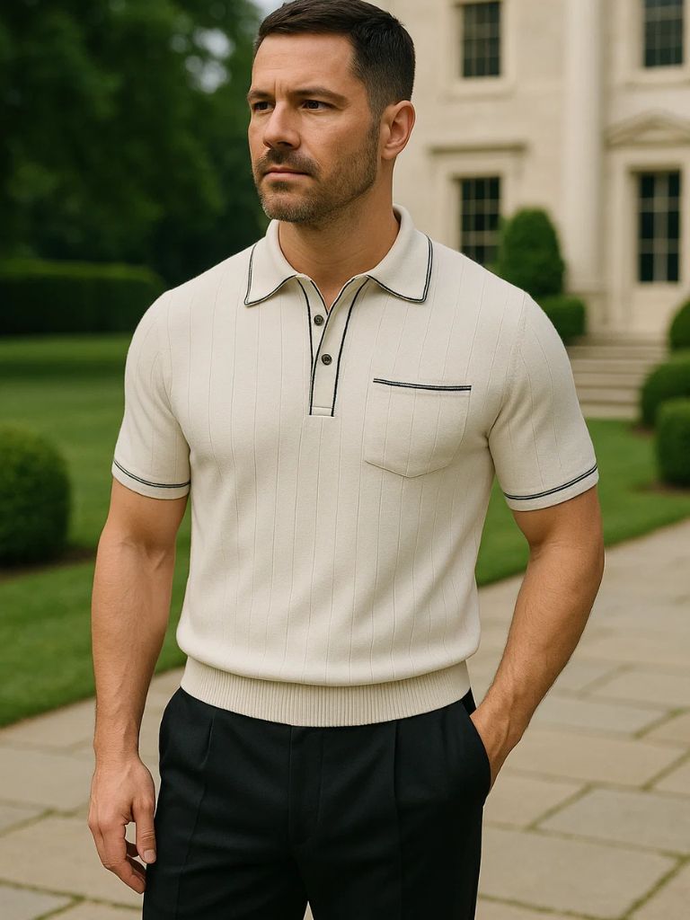 Tobias | Navy Pocket Knit Polo