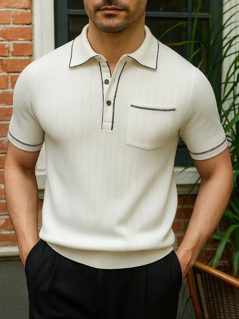 Tobias | Navy Pocket Knit Polo