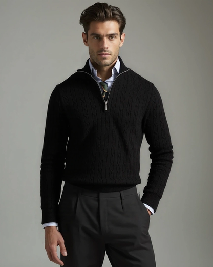 Tobias | Cream Textured Half-Zip Jumper