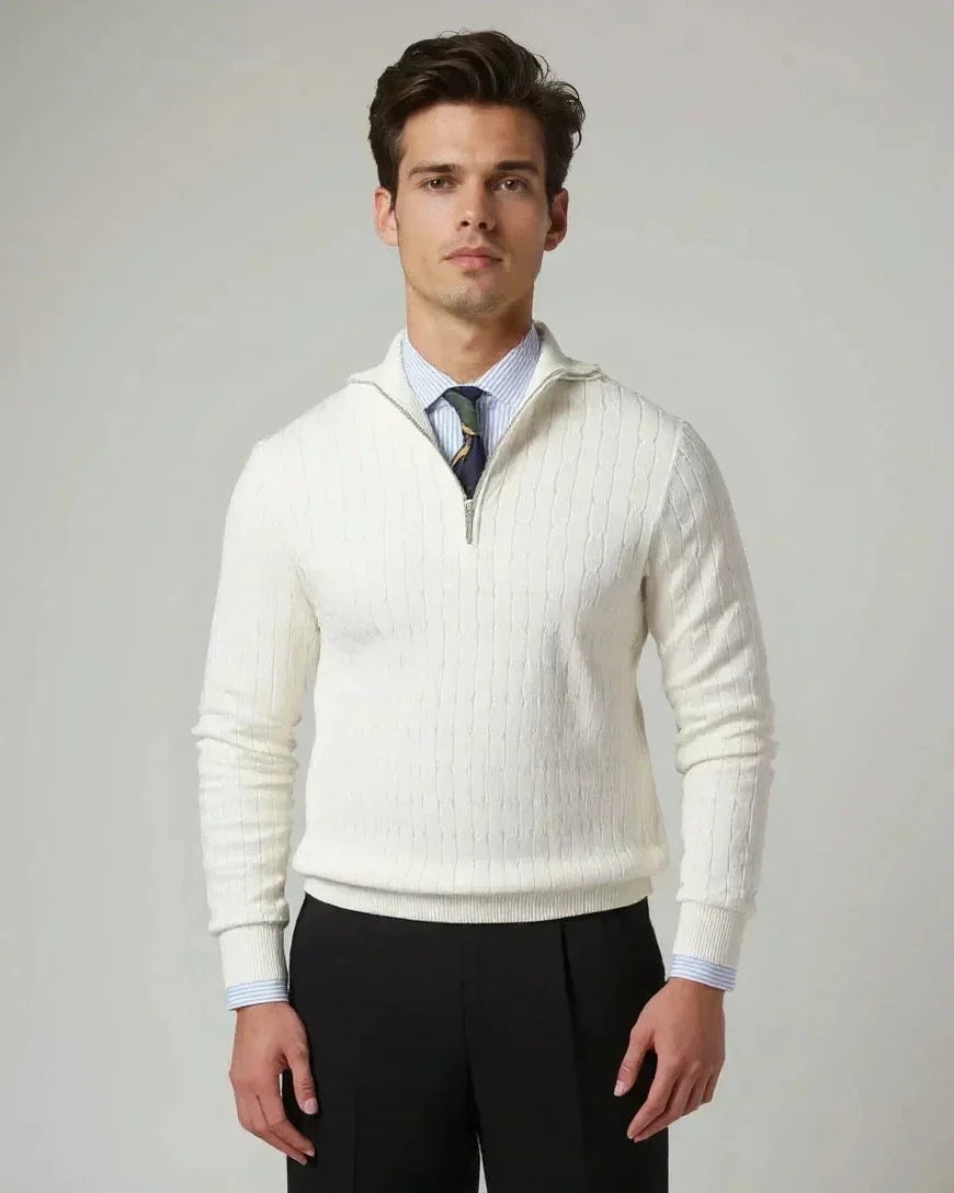 Tobias | Cream Textured Half-Zip Jumper