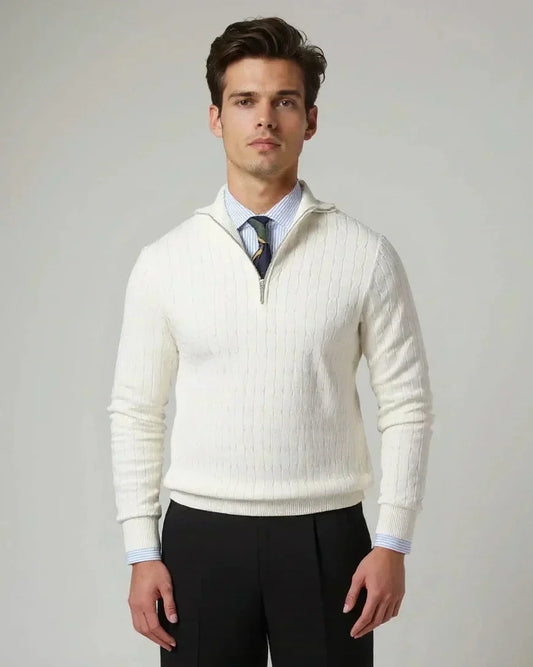 Tobias | Cream Textured Half-Zip Jumper