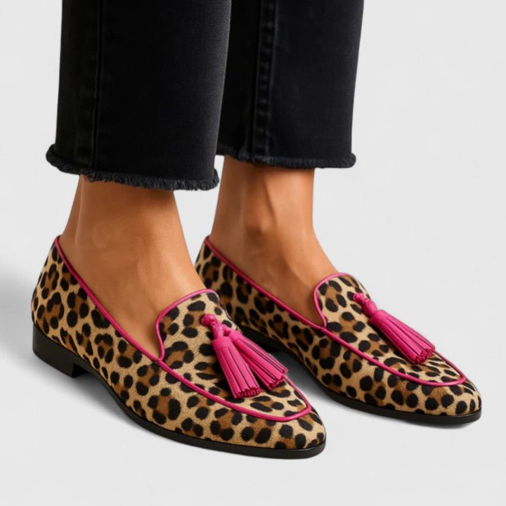 Theresa | Leopard Print Loafers with Pink Tassels