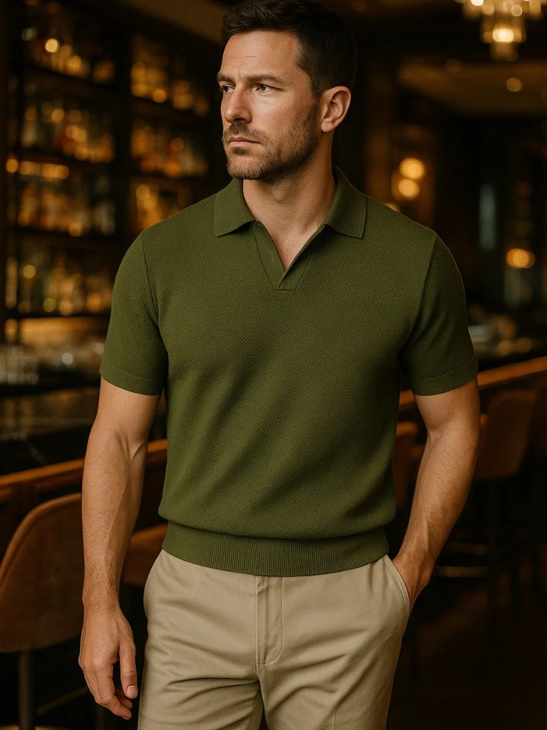 Rory | Navy Open-Collar Polo Shirt