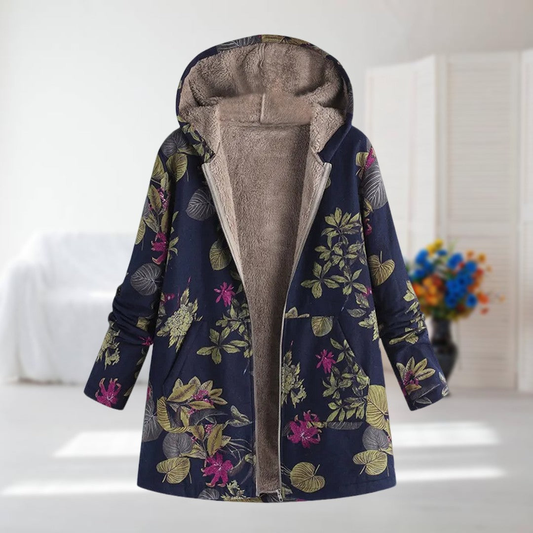 Linda | Navy Floral Hooded Coat