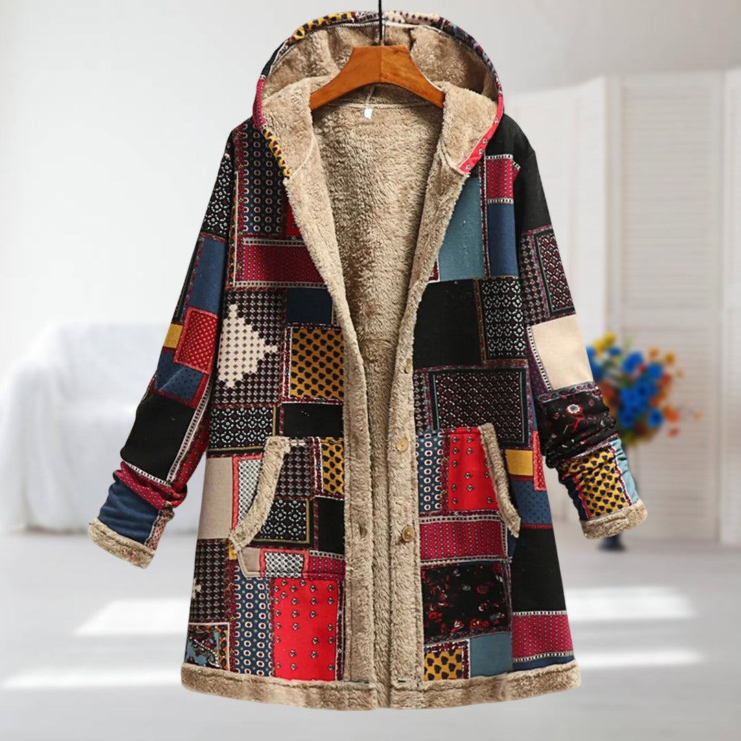 Susan | Red Patchwork Hooded Coat