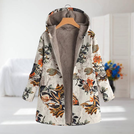 Diane | Cream Botanical Hooded Coat