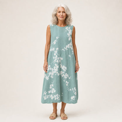 Gabriella | Sage Cherry Blossom Sleeveless Midi Dress