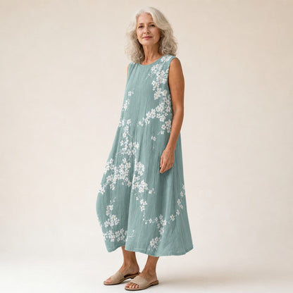 Gabriella | Sage Cherry Blossom Sleeveless Midi Dress