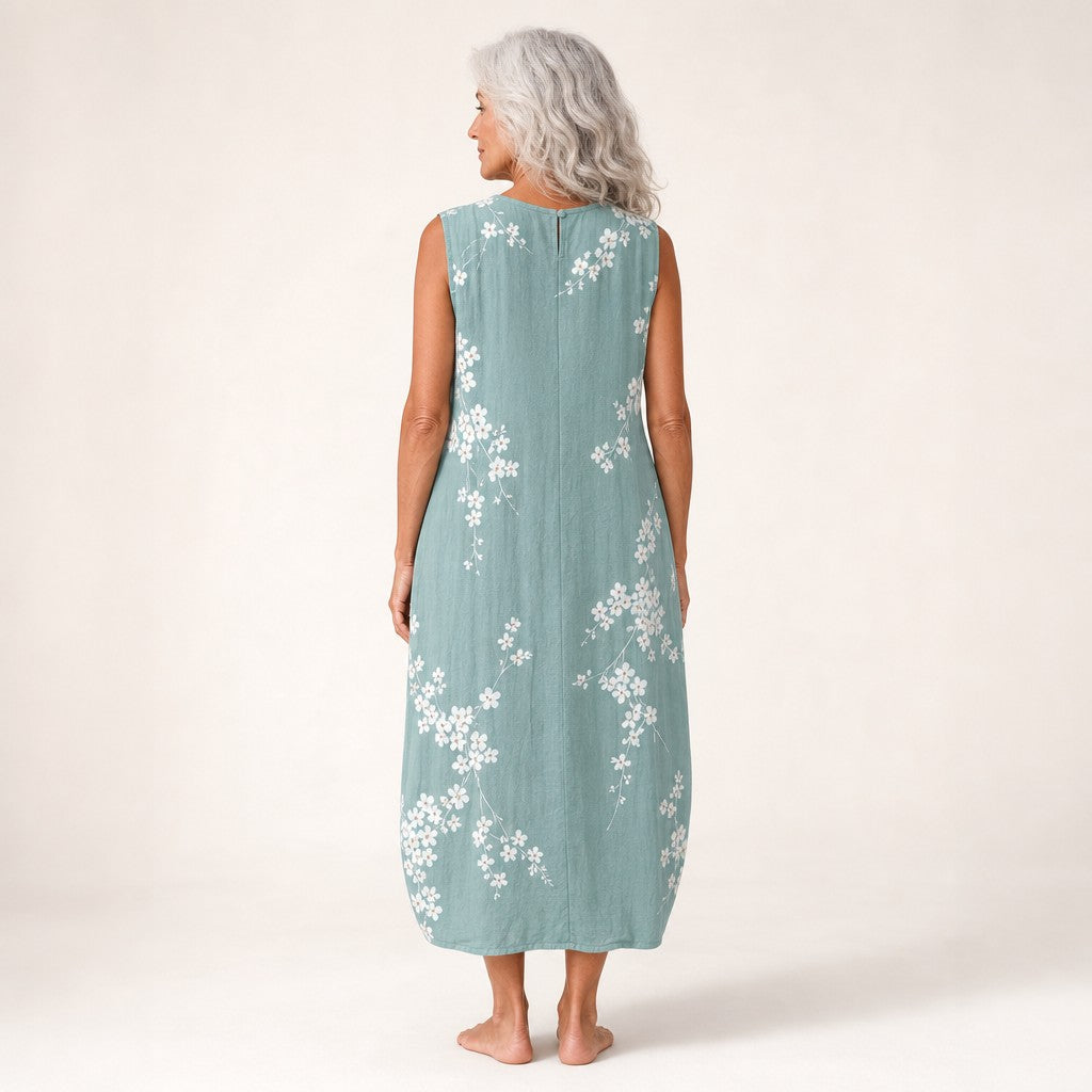 Gabriella | Sage Cherry Blossom Sleeveless Midi Dress