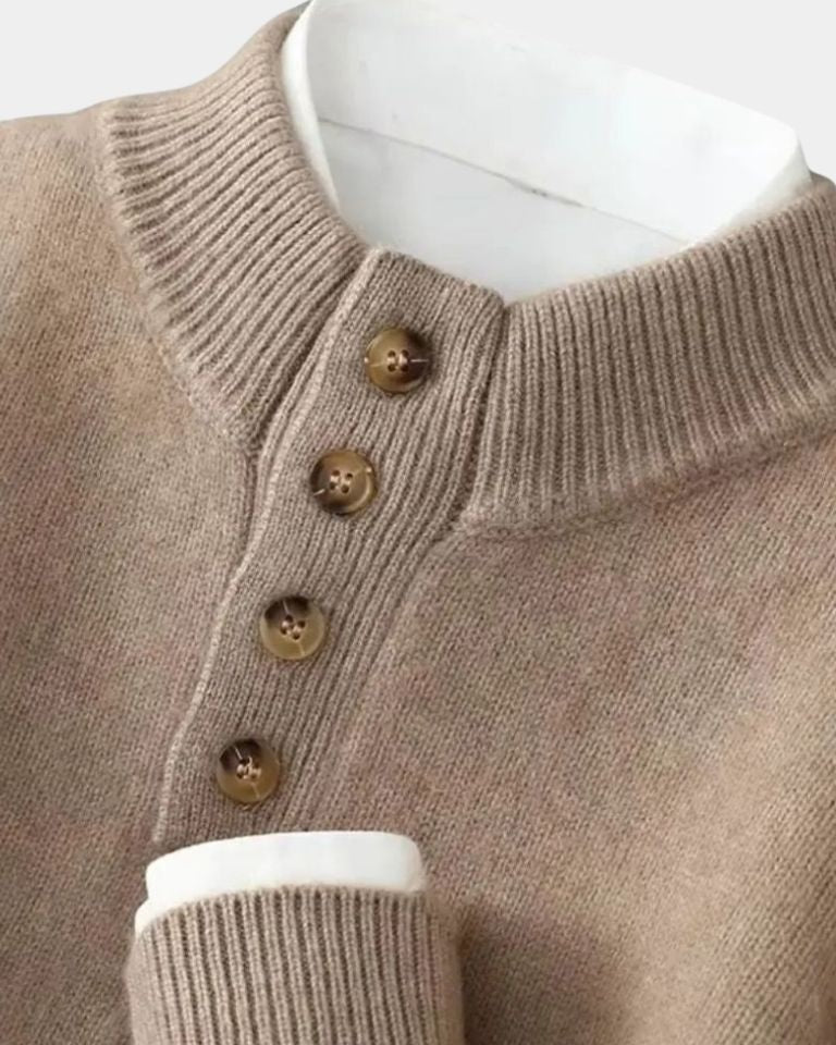 Vaughan | Beige Henley Knit Jumper