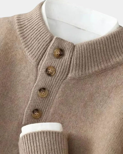 Vaughan | Beige Henley Knit Jumper
