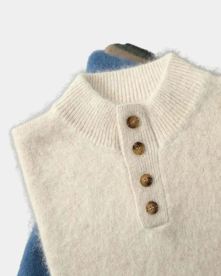 Vaughan | Beige Henley Knit Jumper