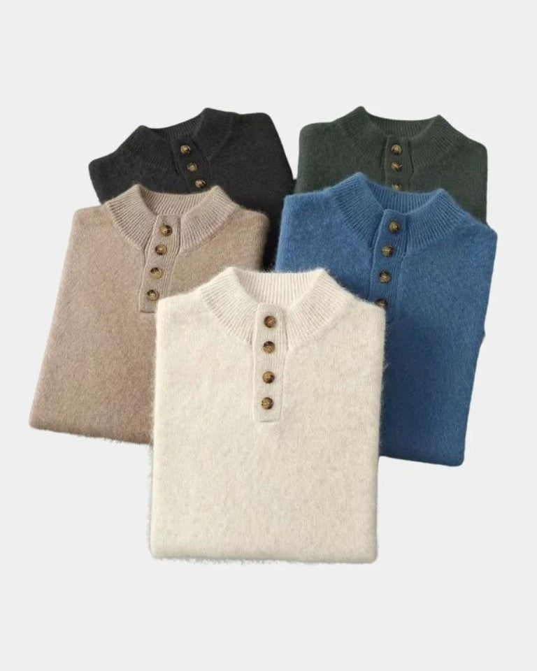 Vaughan | Beige Henley Knit Jumper