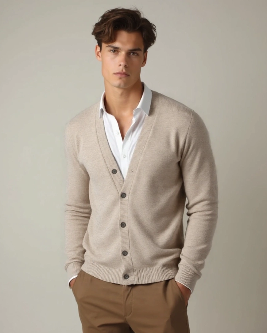Vernon | Beige Button Cardigan