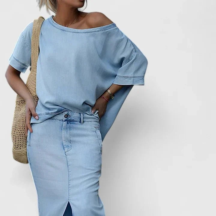 Violet | Top & Denim Skirt Set
