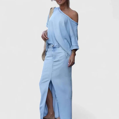 Violet | Top & Denim Skirt Set