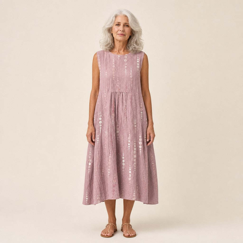 Marianne | Dusty Rose Dotted Sleeveless Midi Dress