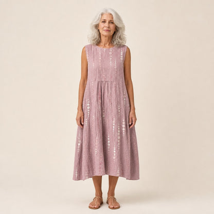 Marianne | Dusty Rose Dotted Sleeveless Midi Dress