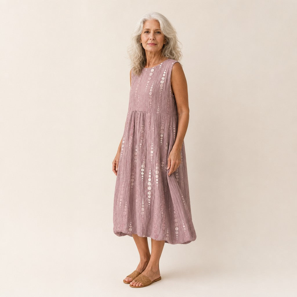 Marianne | Dusty Rose Dotted Sleeveless Midi Dress