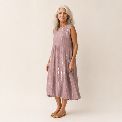 Marianne | Dusty Rose Dotted Sleeveless Midi Dress