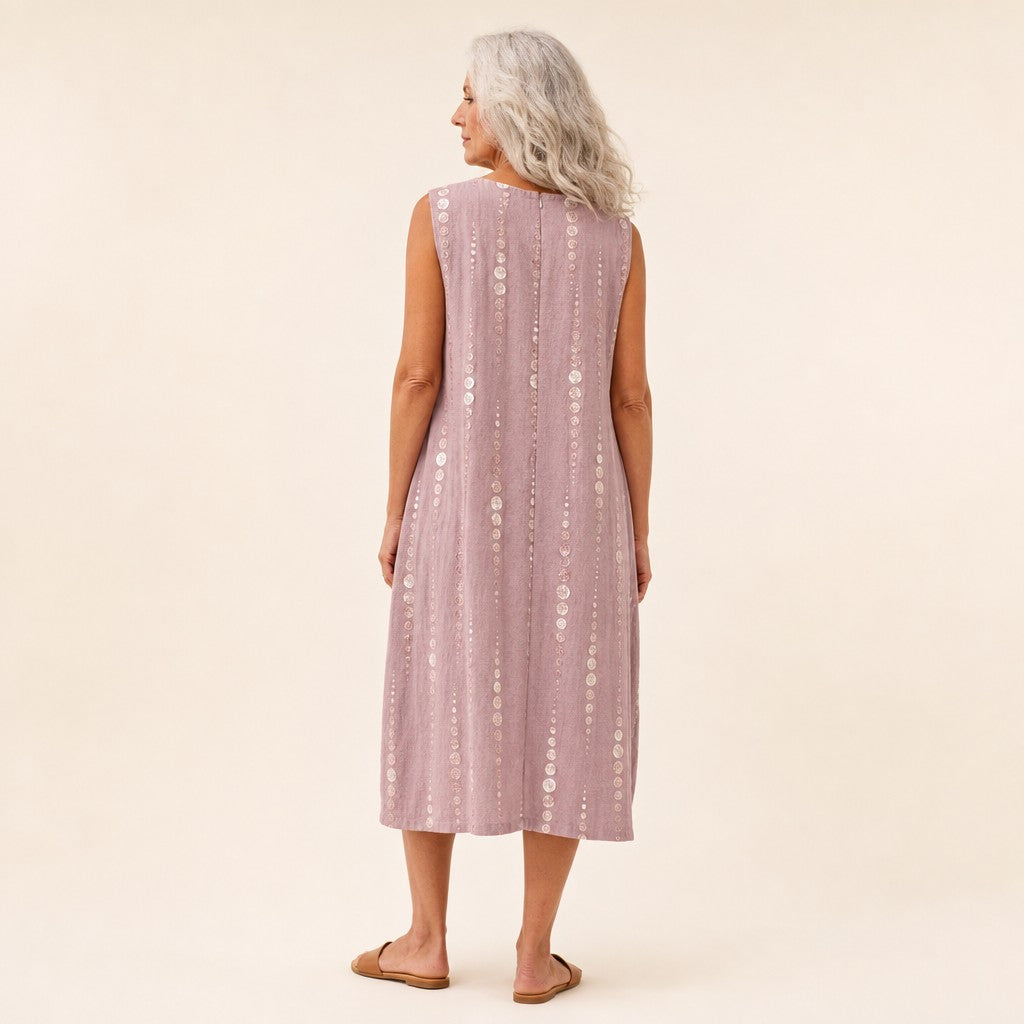 Marianne | Dusty Rose Dotted Sleeveless Midi Dress