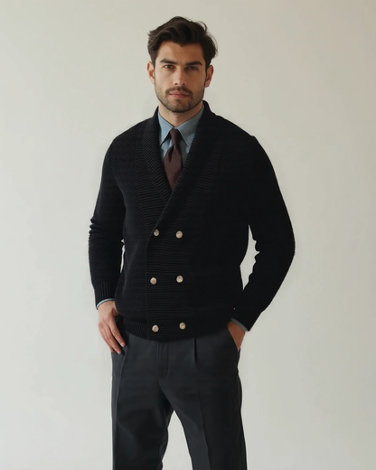 Victor | Beige Double-Breasted Shawl Cardigan