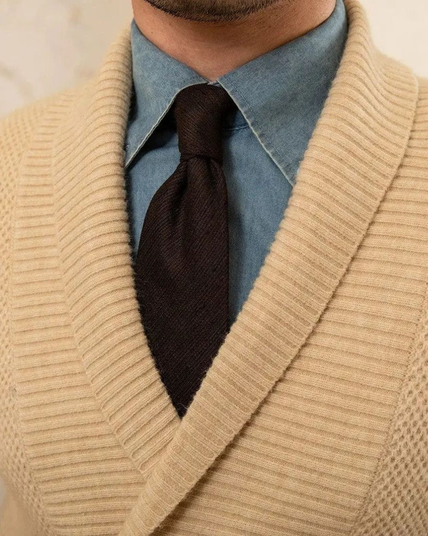 Victor | Beige Double-Breasted Shawl Cardigan