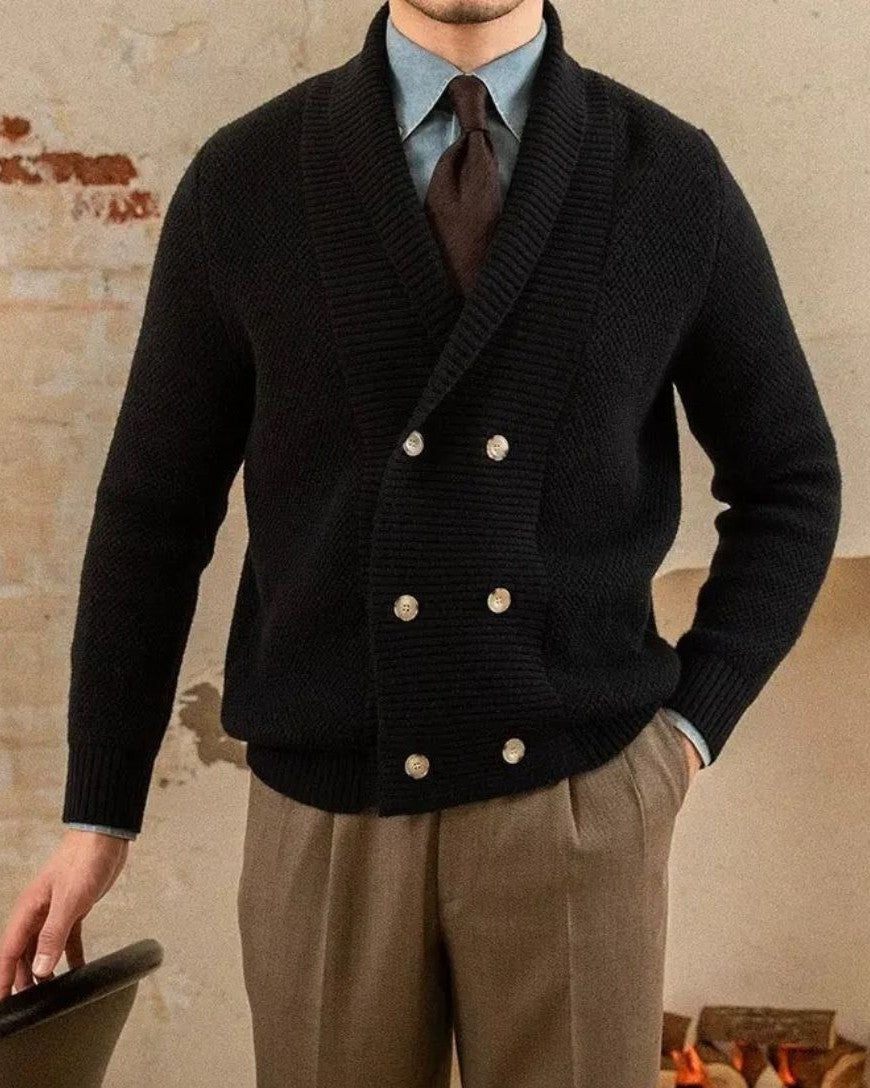 Victor | Beige Double-Breasted Shawl Cardigan