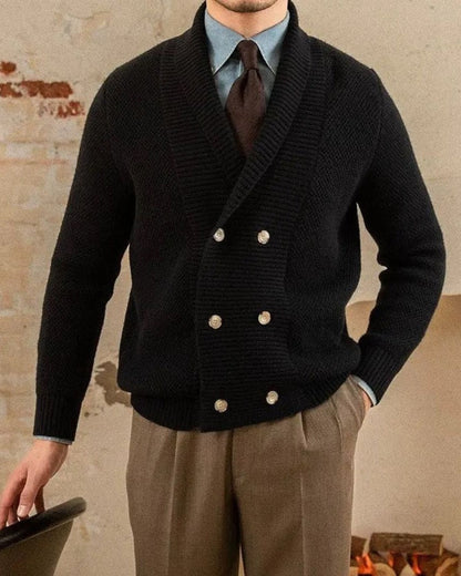 Victor | Beige Double-Breasted Shawl Cardigan