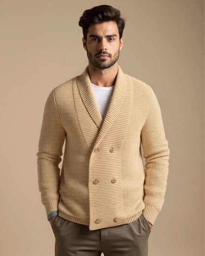 Victor | Beige Double-Breasted Shawl Cardigan
