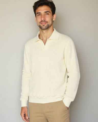 Victor | Cream Open-Collar Knit Jumper
