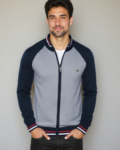 Victor | Grey Zip-Front Knit Top