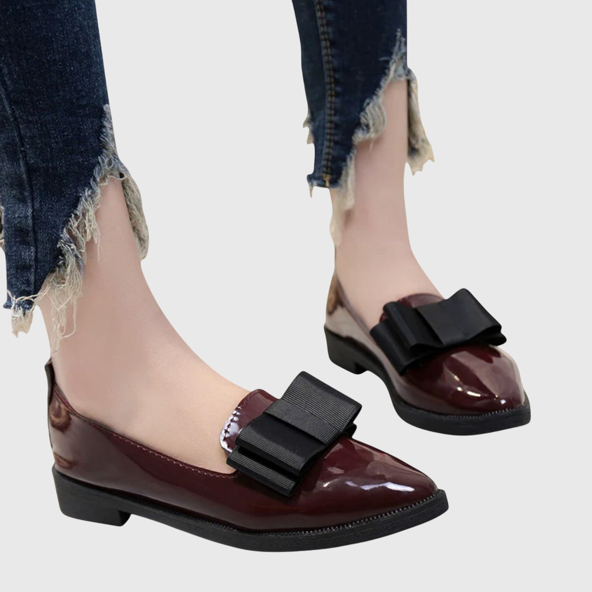 Viola | Burgundy Patent-Look Bow Loafers