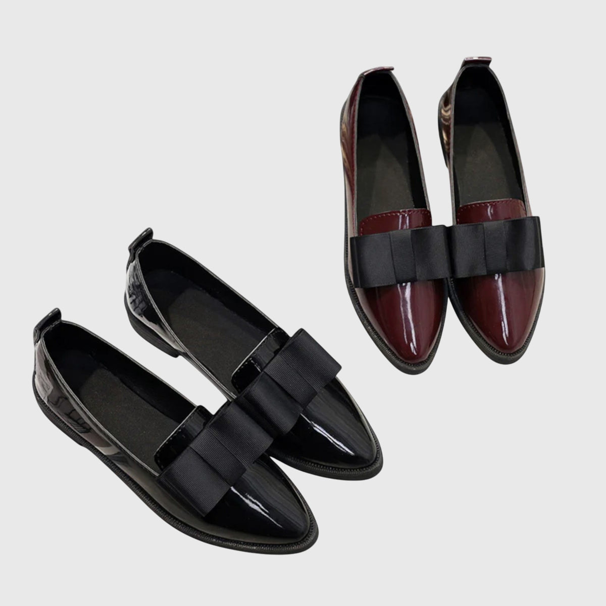 Viola | Burgundy Patent-Look Bow Loafers