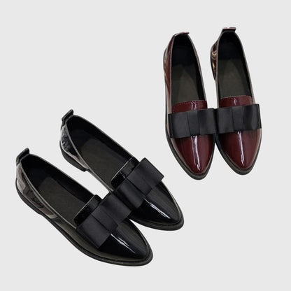 Viola | Burgundy Patent-Look Bow Loafers