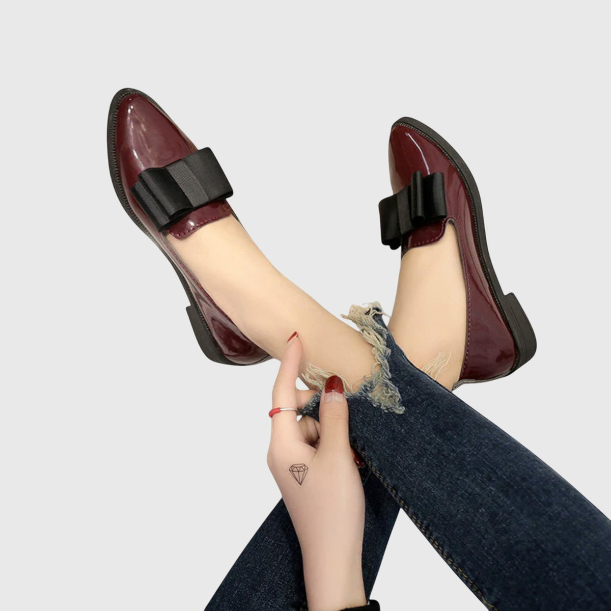 Viola | Burgundy Patent-Look Bow Loafers